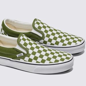 Vans | Womens Classic Slip-On Checkerboard Shoe | Pesto | Size: 7.5